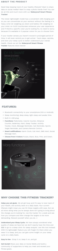 product description example from dropshipping store: Elite Fitness Essentials