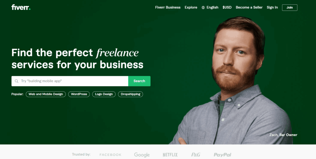 Fiverr homepage