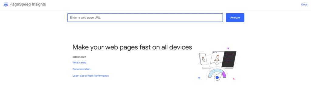 Homepage of PageSpeed Insights