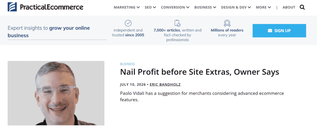 Homepage of Practical Ecommerce