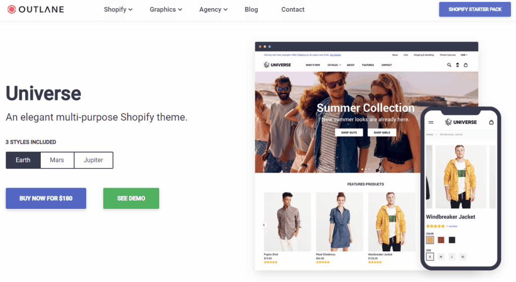 The best Shopify dropshipping themes: Universe Theme