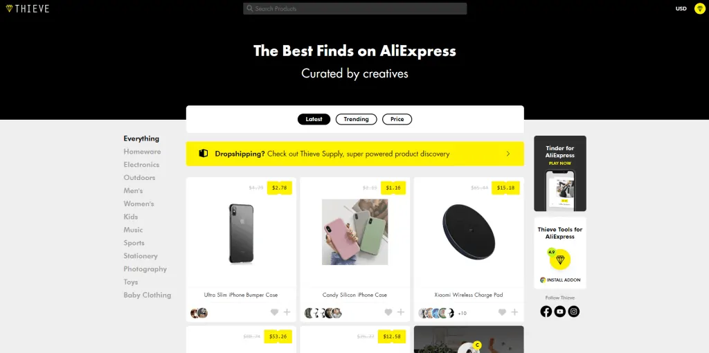 Best Dropshipping Product Research Tools: Thieve