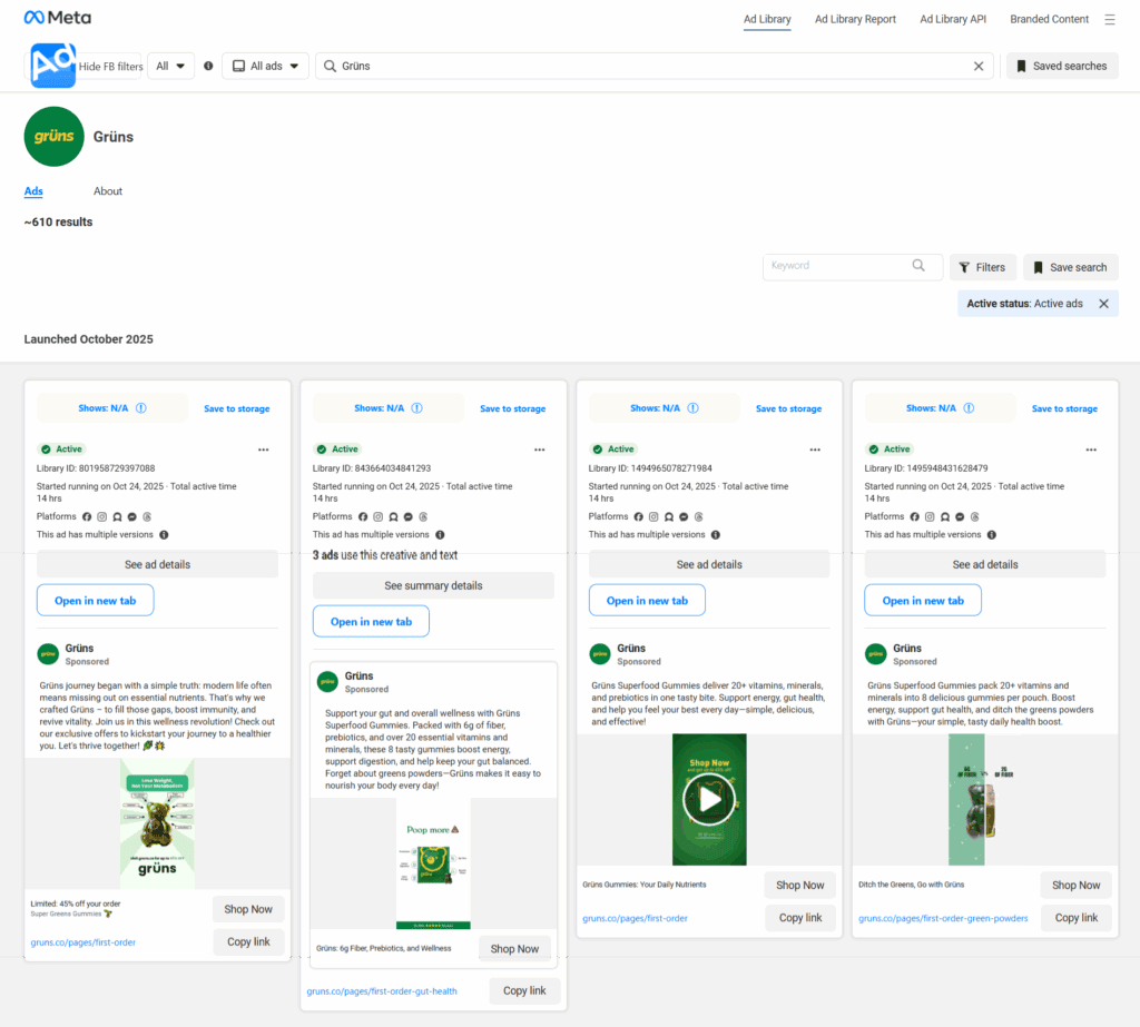 Facebook Ad library Gruns