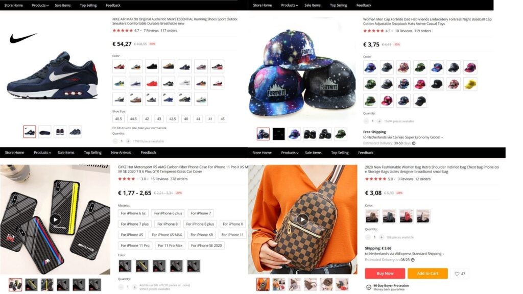 An example of copyrighted products being sold on AliExpress