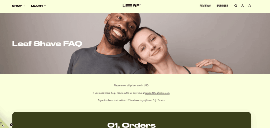 Leaf Shave FAQ page