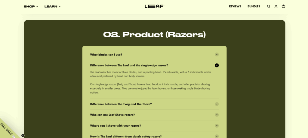 Leaf Shave FAQ section