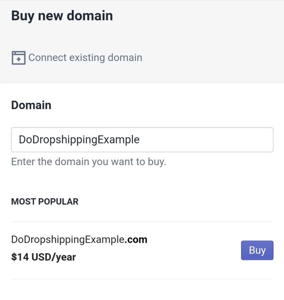 Buy new domain in Shopify mobile app