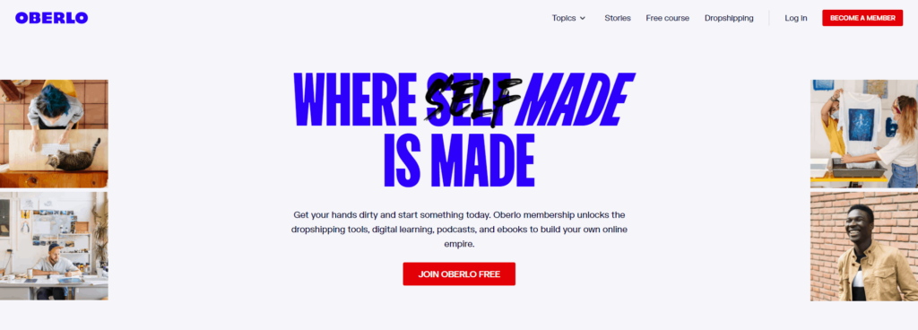 Homepage of Oberlo