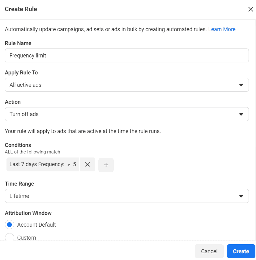 Facebook Ads frequency limit rule