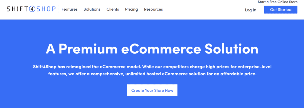 Homepage of Shift4Shop