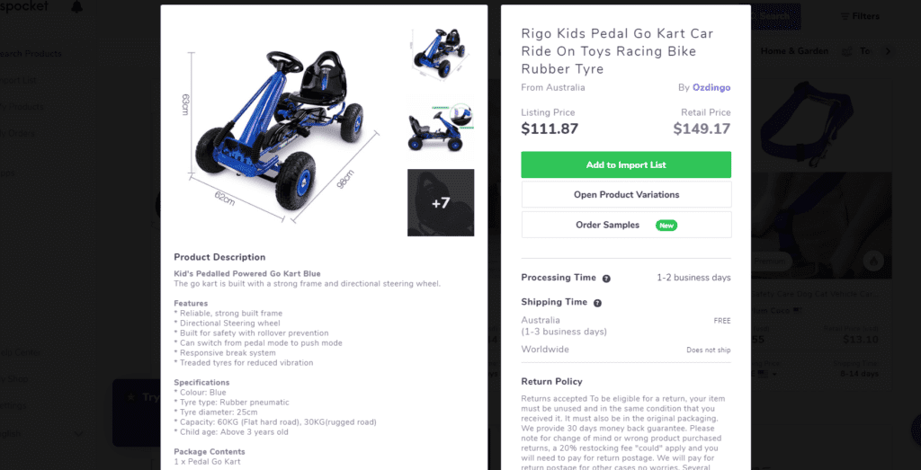 Pedal go-kart high-ticket dropshipping product example