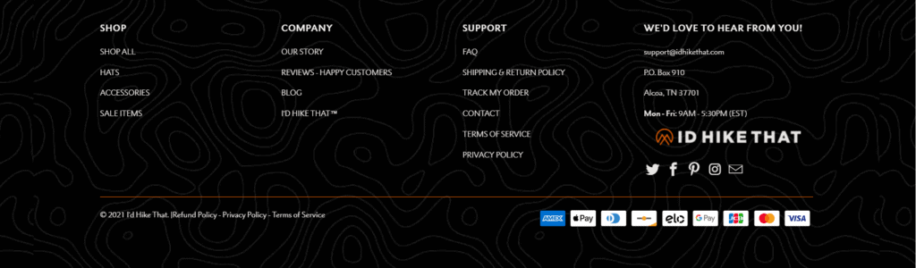 Hiking niche great footer example