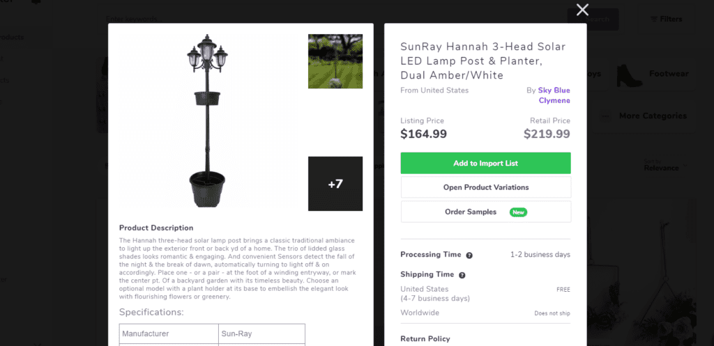 Solar LED garden lamp high-ticket dropshipping product example