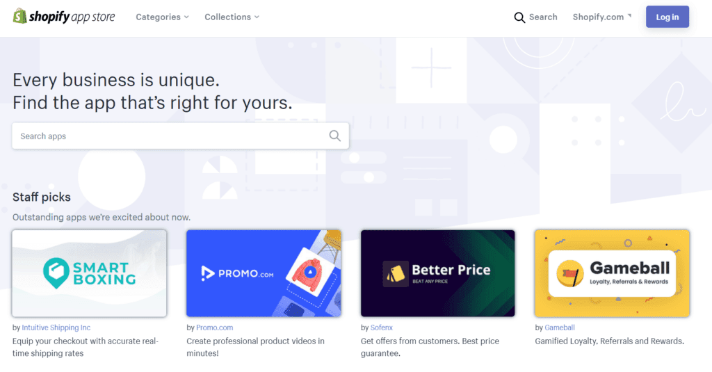 Shopify app store homepage