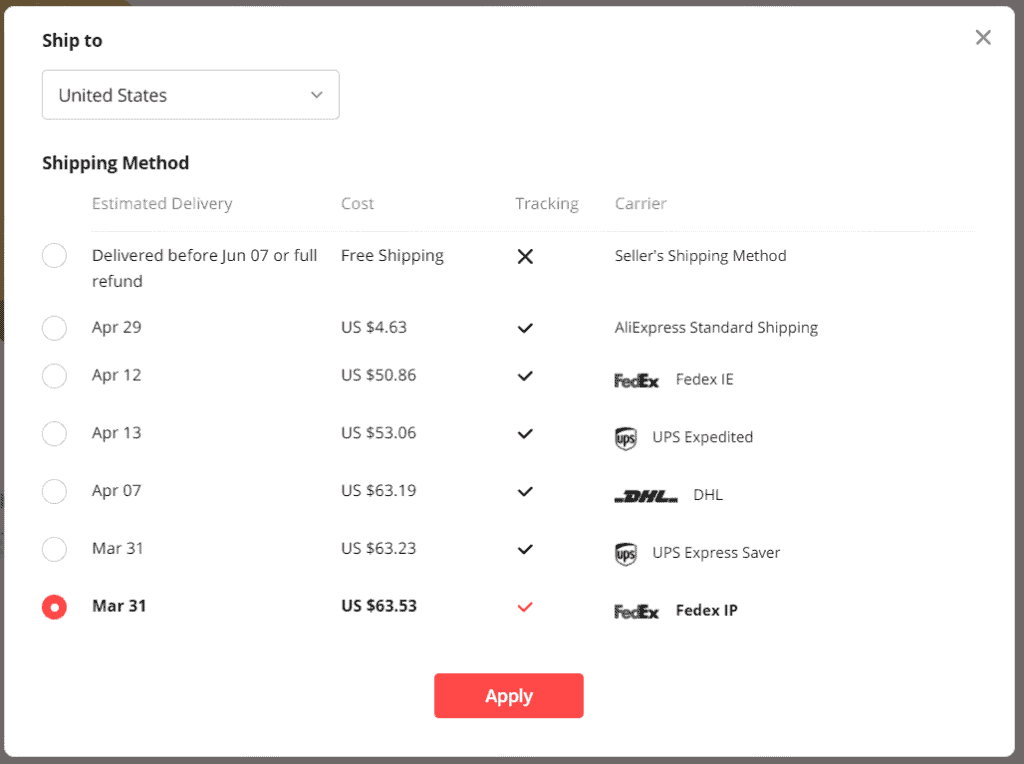 Fedex IP shipping on AliExpress