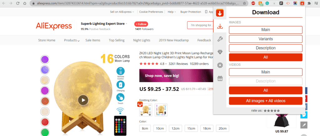 AliSave extension download AliExpress product videos