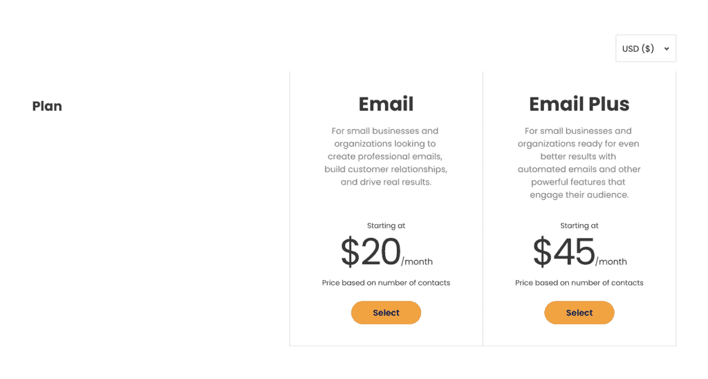 constant contact pricing page