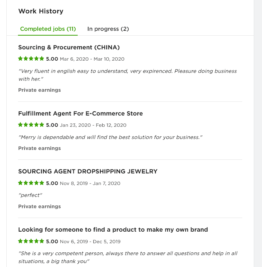 Dropshipping agent reviews on Upwork