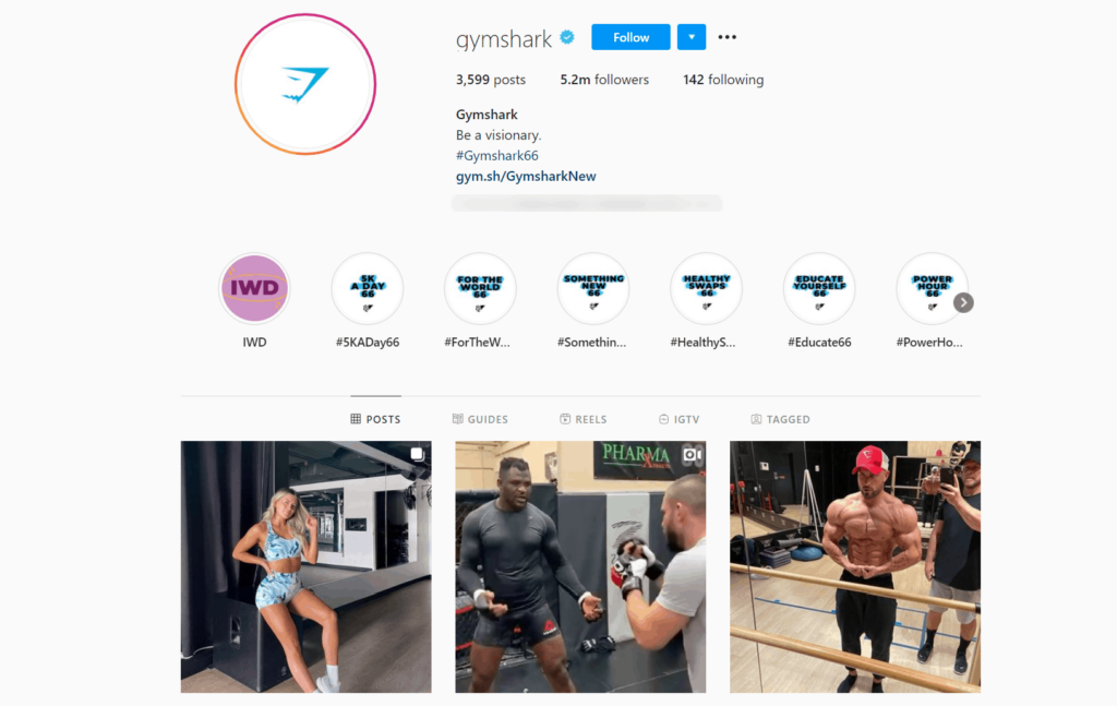 Página do Instagram do Gymshark