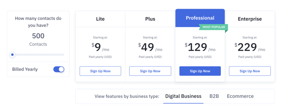 active campaign pricing page