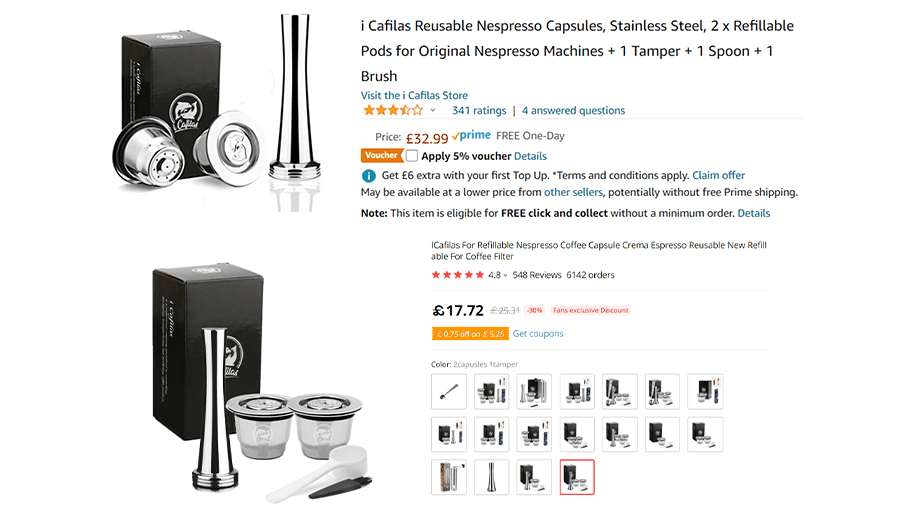 An example of the price difference between AliExpress and Amazon