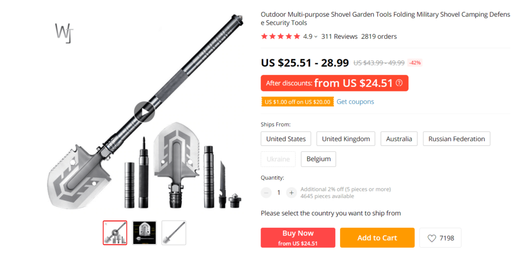 Product example dropshipping survival AliExpress