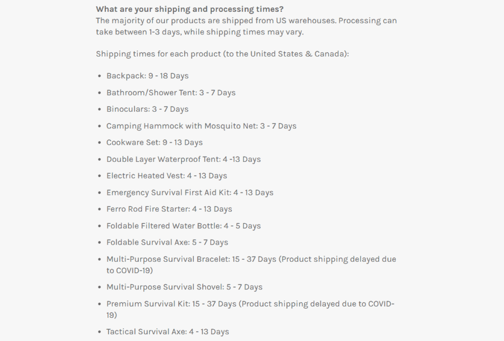 Toucan survival shipping policy