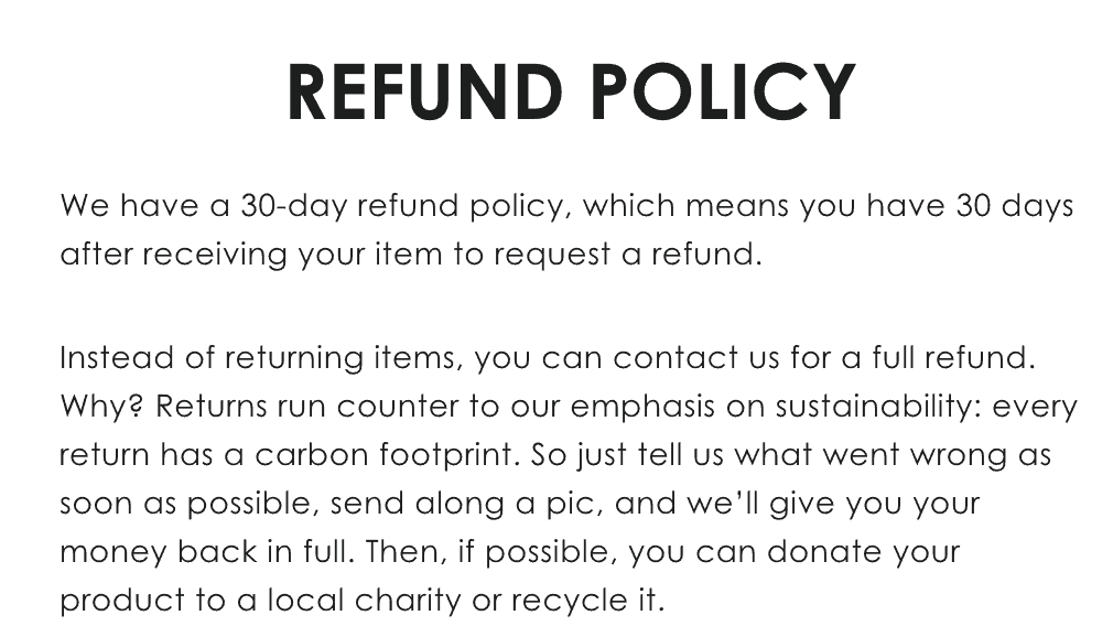 Refund policy that does not involve returns