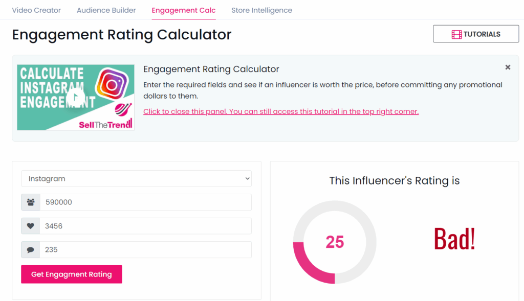 Example of the Sell The Trend engagement rating calculator