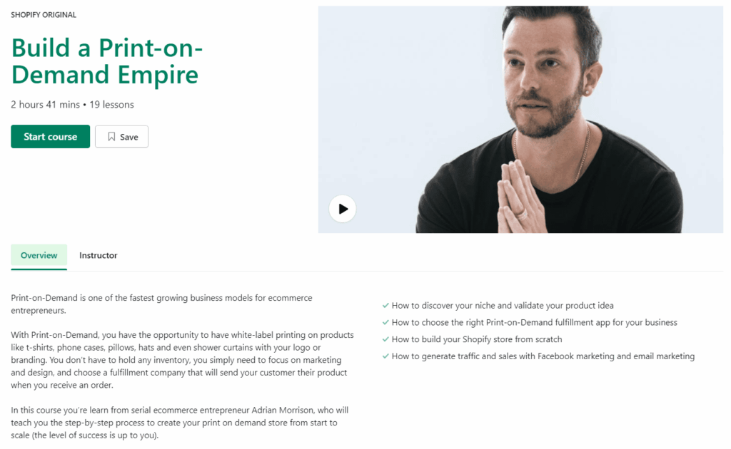 Free print on demand course on Shopify Compass