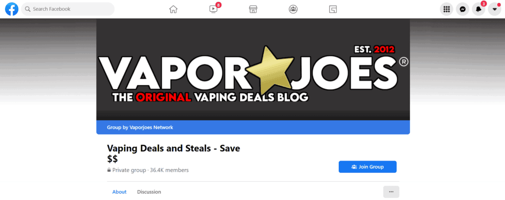 Example of a vaping Facebook Group