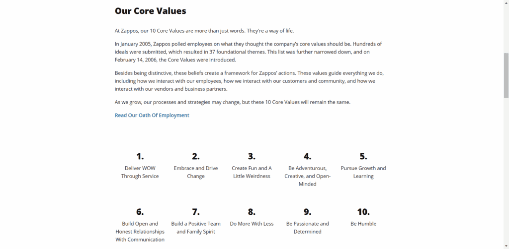 Os 10 valores fundamentais da Zappos