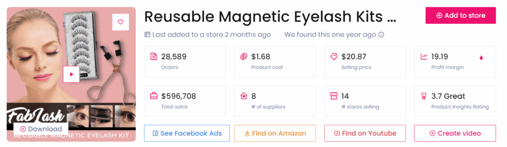 Low-ticket dropshipping product example eyelash kits