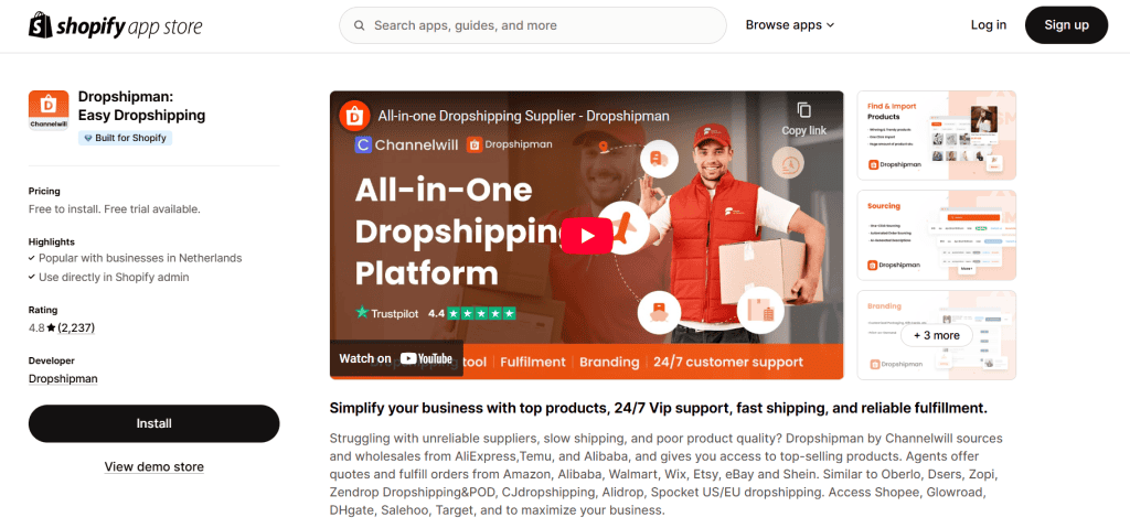 Dropshipman Shopify app