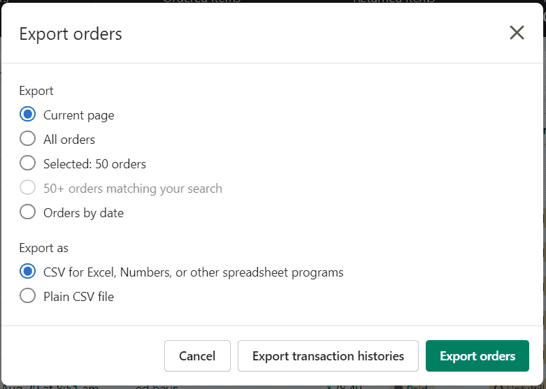 Export orders to a CSV file Shopify