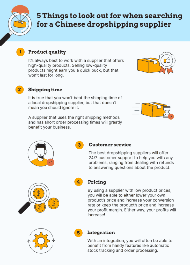 5 Things to look out for when searching for a Chinese dropshipping supplier - Infographic