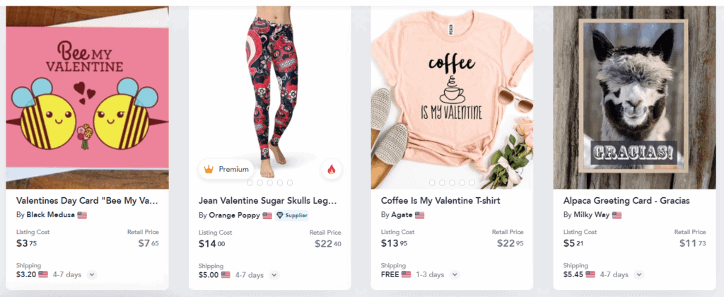 Valentine product examples on Spocket