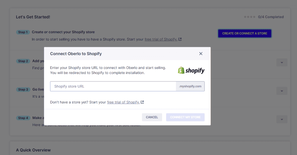 Connect a store with Oberlo