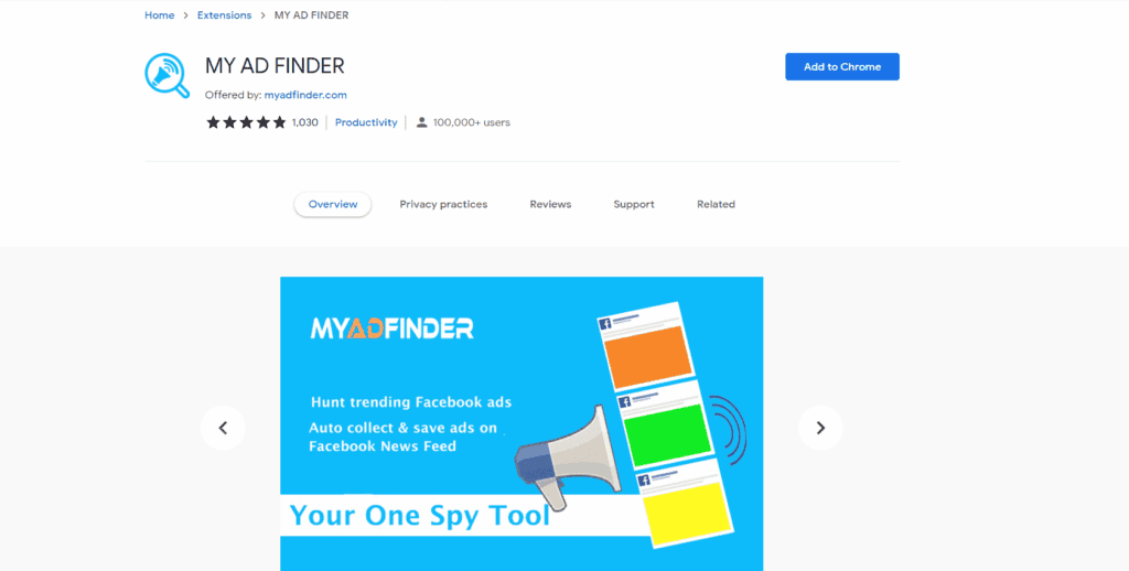 Extensão do Chrome para pesquisa de produtos - My Ad Finder