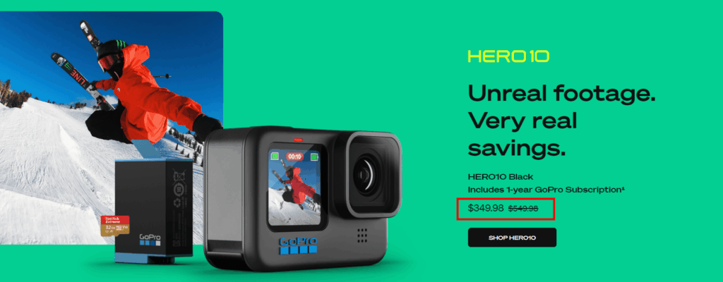 Offer or discount on Go Pro landing page