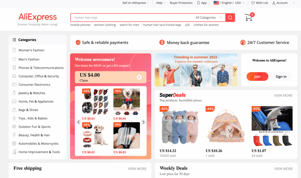 AliExpress home page