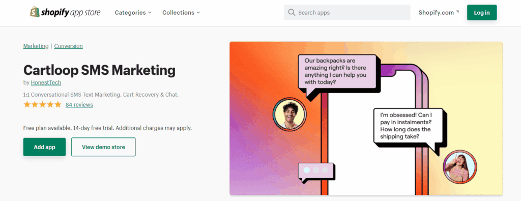 Cartloop SMS marketing Shopify app