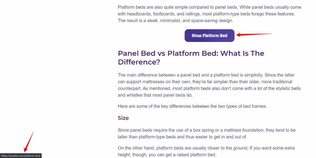 Purple's CTA button in an article example