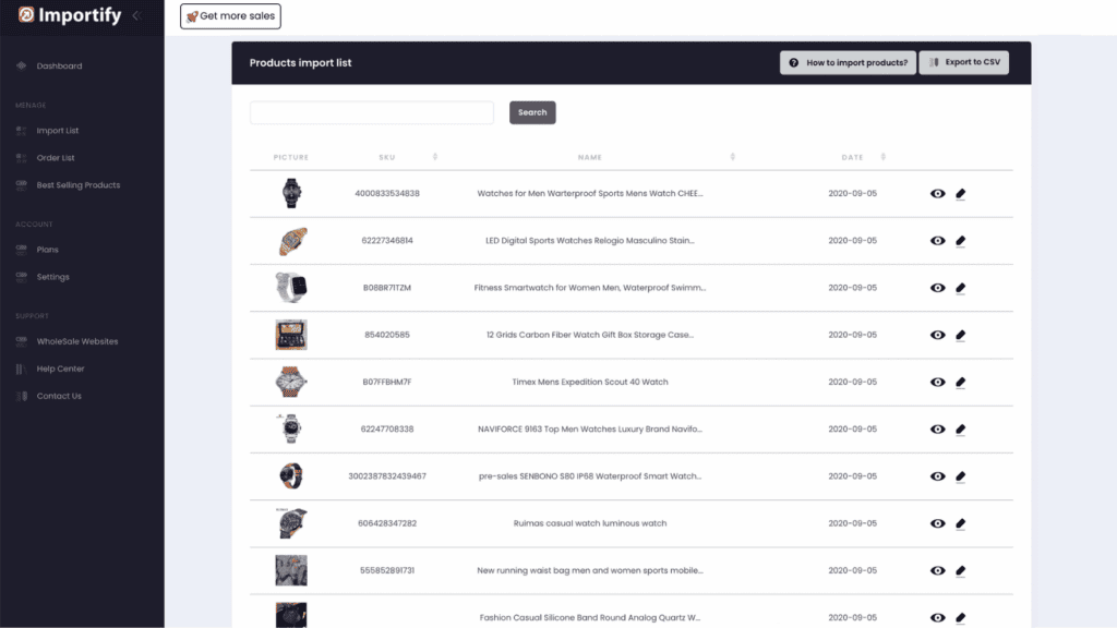 A look at the Importify dashboard