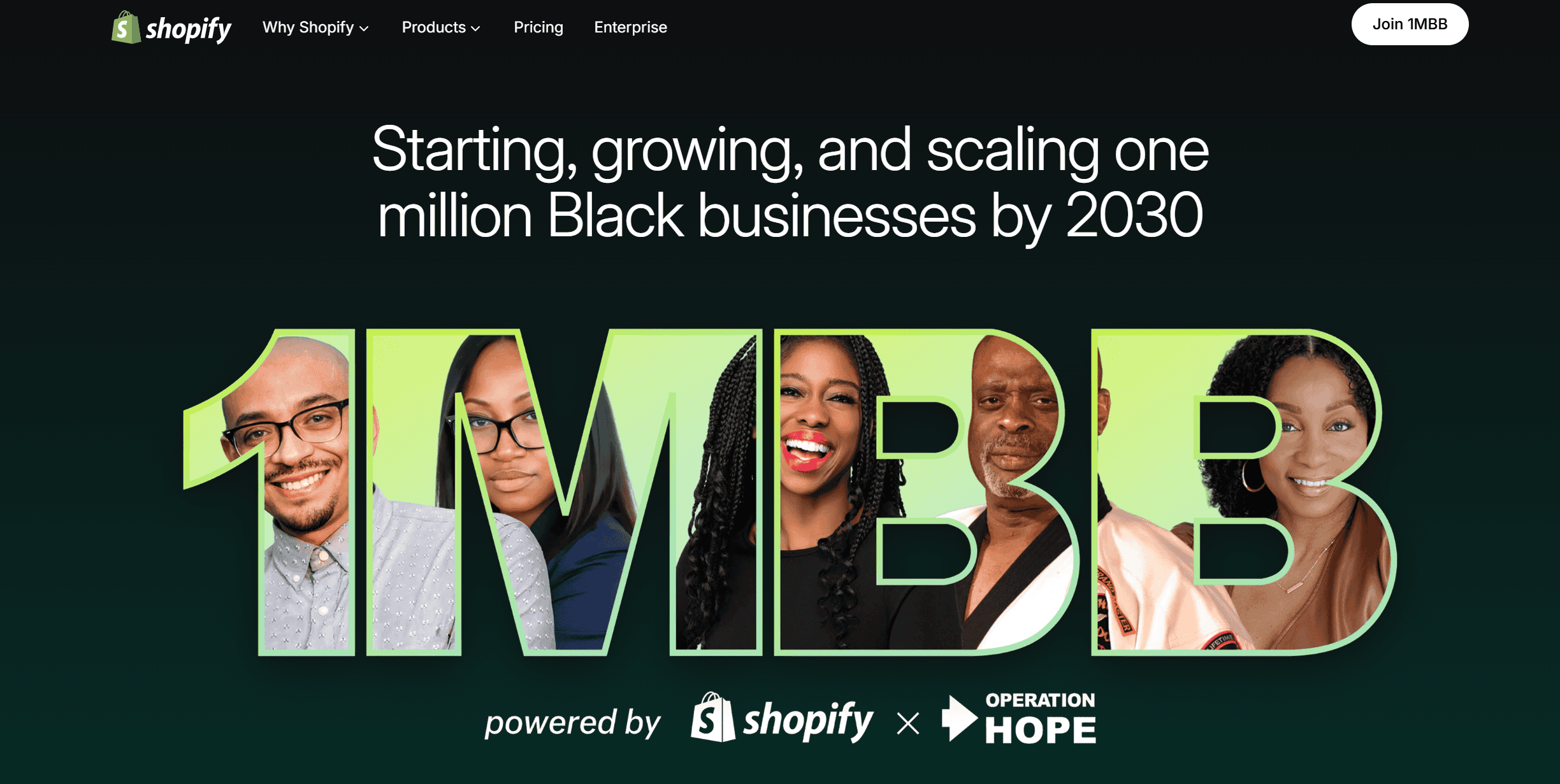 Landing page of Shopify 1MBB