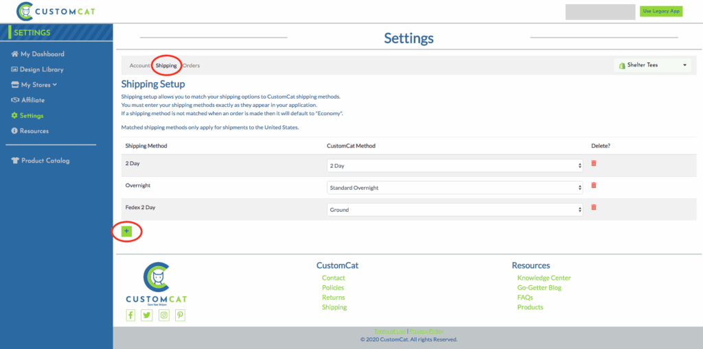 CustomCat shipping set up