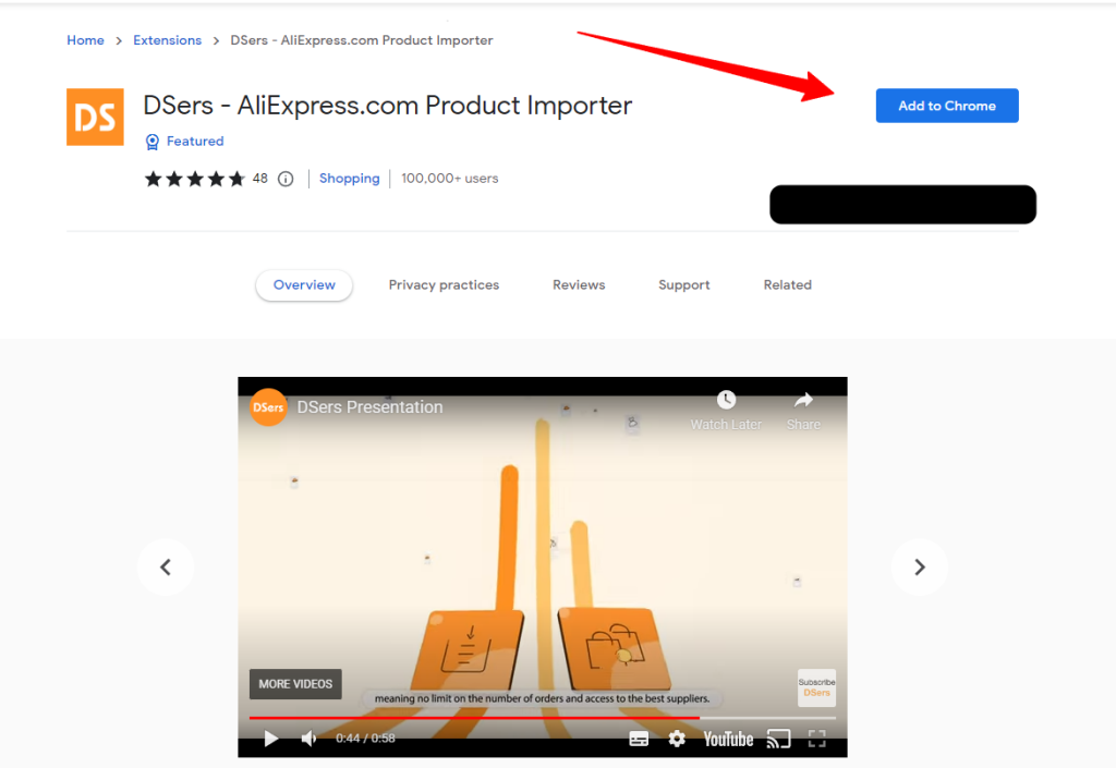 DSers importador de produtos chrome web store