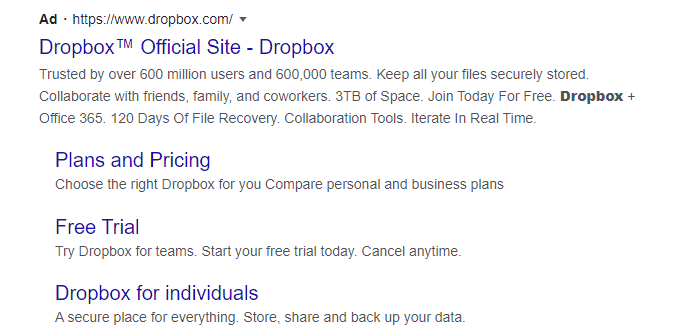 Dropbox Google Ads Example