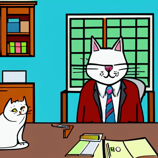 Cat sitting in the boss' office generated by Jasper Art