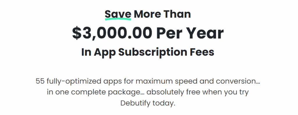 Add-on savings of Debutify